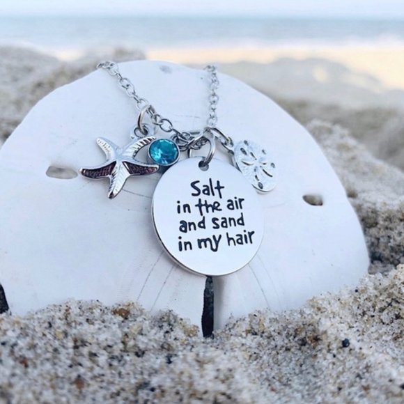 🌼 “Salt in the Air” Silver Beachy Ocean Charm Necklace - Picture 2 of 4